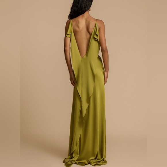 Green Asymmetrical Slip Dress with Cowl Neck - Picture 5 of 6